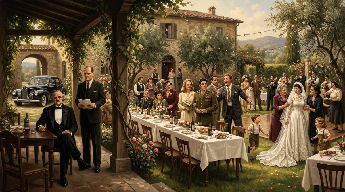 Gangster Wedding Scene Canvas Wall Art, Mafia Family Gathering