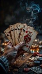 Playing Cards Fan In Smoky Casino Canvas Wall Art, Large Vertical