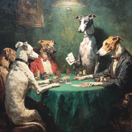 Dogs Playing Poker At Card Table Canvas Wall Art, Deep Green