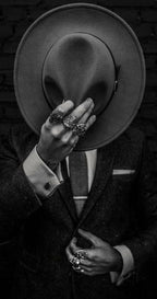 Faceless Man Holding Hat In Suit Canvas Wall Art, Large Vertical