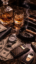 Whiskey Cigar And Luxury Desk Canvas Wall Art, Large Vertical