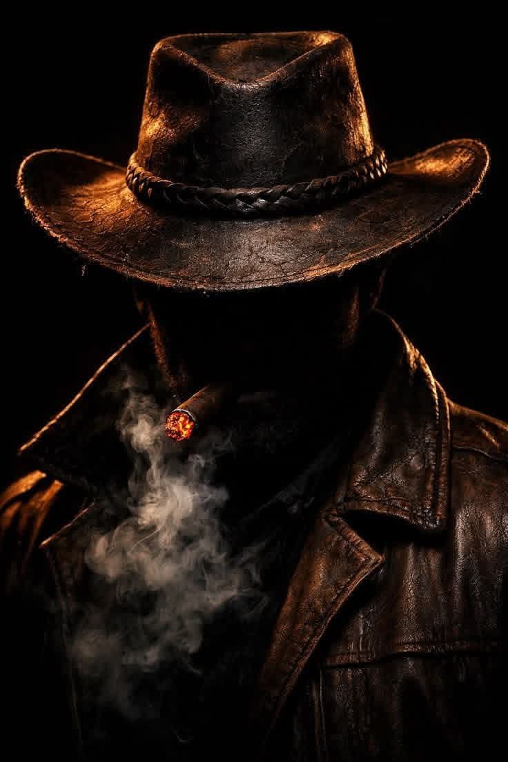 Mysterious Cowboy With Cigar Smoke Canvas Wall Art, Large Vertical