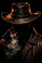 Mysterious Cowboy With Cigar Smoke Canvas Wall Art, Large Vertical