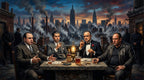 Mafia Dinner Scene Canvas Wall Art, Urban Skyline Wall Decor