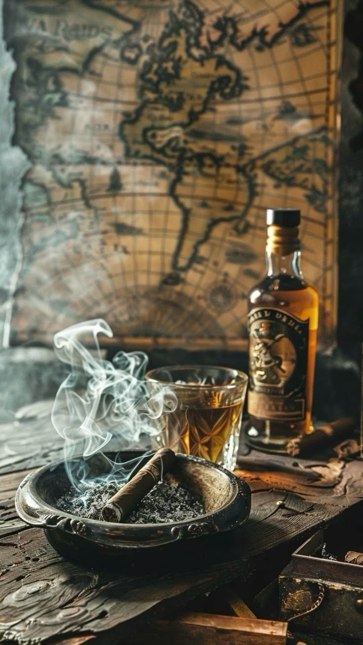 Vintage Map and Whiskey Canvas Wall Art