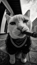 Cat Smoking Cigar In Street Canvas Wall Art, Large Vertical