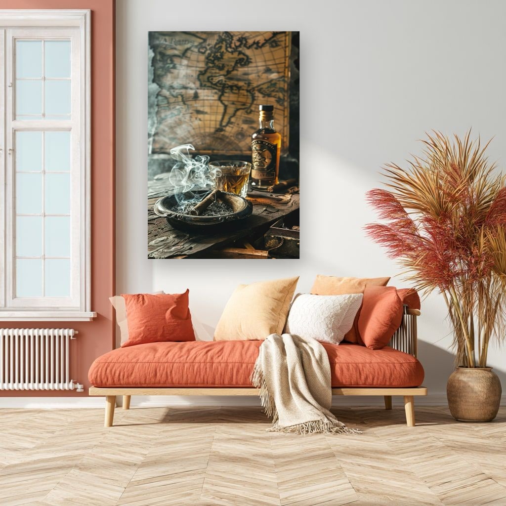Vintage Map and Whiskey Canvas Wall Art