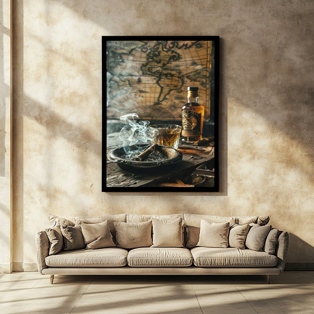 Vintage Map and Whiskey Canvas Wall Art