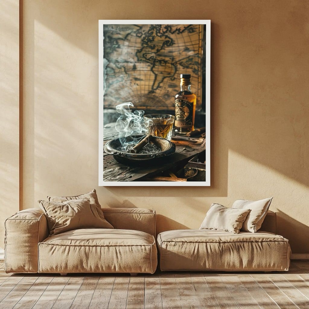 Vintage Map and Whiskey Canvas Wall Art