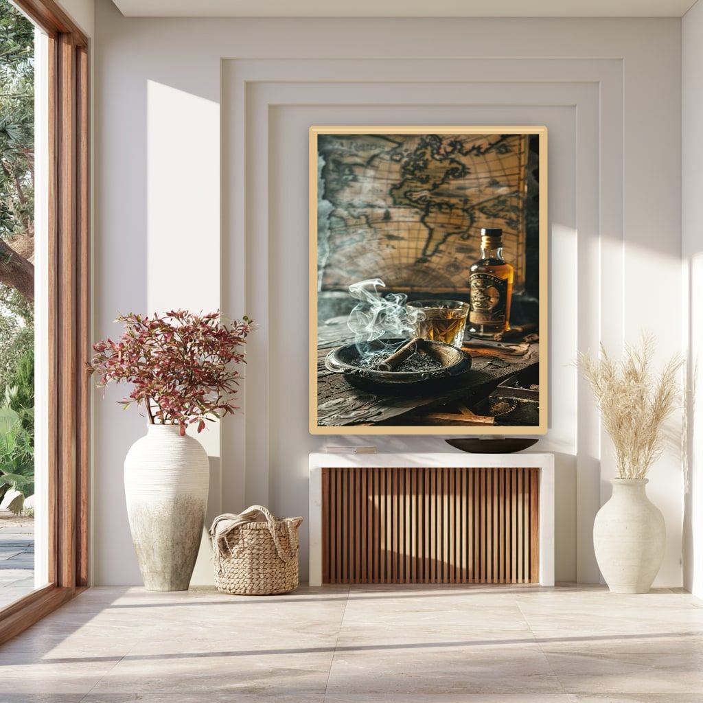 Vintage Map and Whiskey Canvas Wall Art