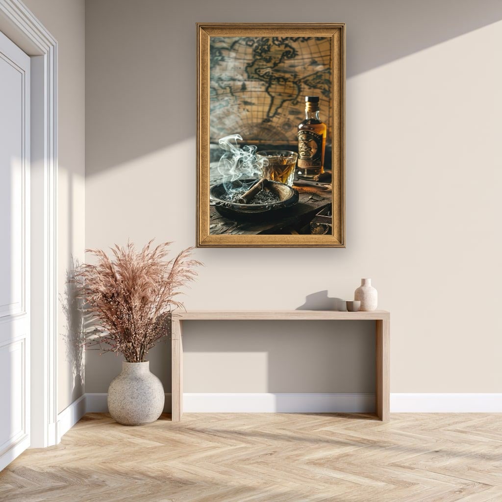 Vintage Map and Whiskey Canvas Wall Art