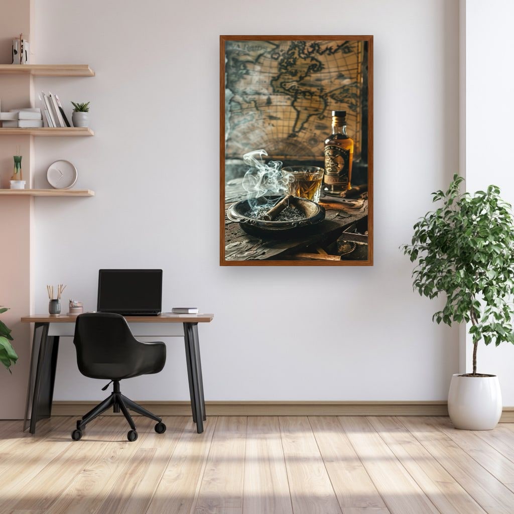 Vintage Map and Whiskey Canvas Wall Art