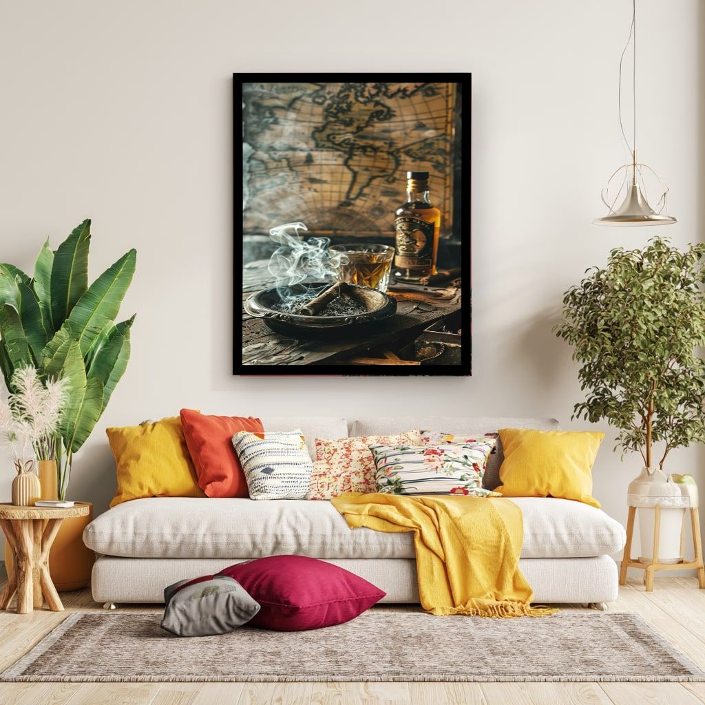 Vintage Map and Whiskey Canvas Wall Art