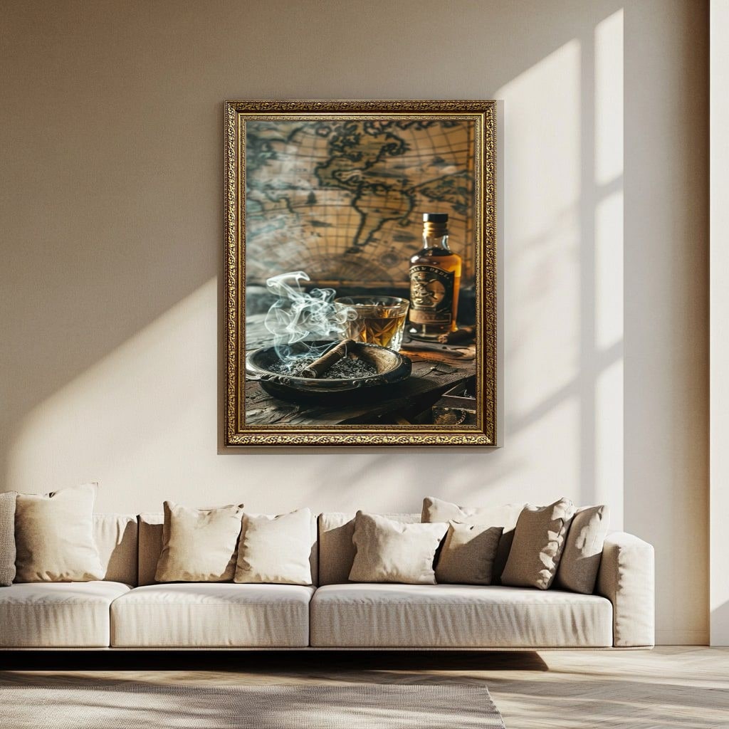 Vintage Map and Whiskey Canvas Wall Art