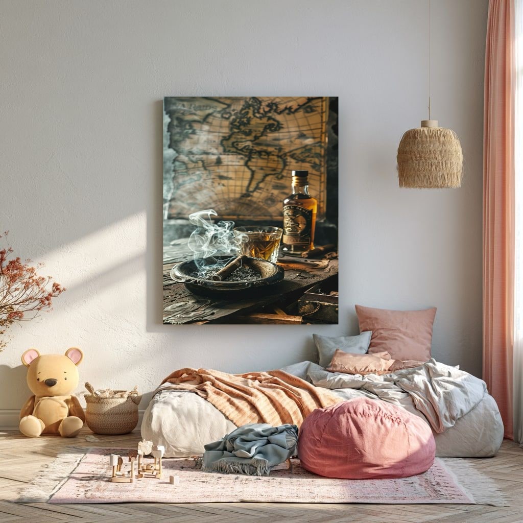 Vintage Map and Whiskey Canvas Wall Art