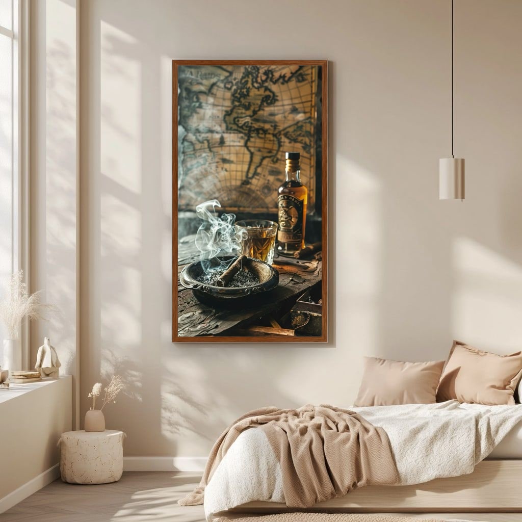 Vintage Map and Whiskey Canvas Wall Art