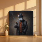 Monochrome Rabbit Gangster Canvas Wall Art, Vintage Noir, Square Panel
