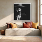 Woman In Hat Smoking Cigarette Canvas Wall Art, Black White