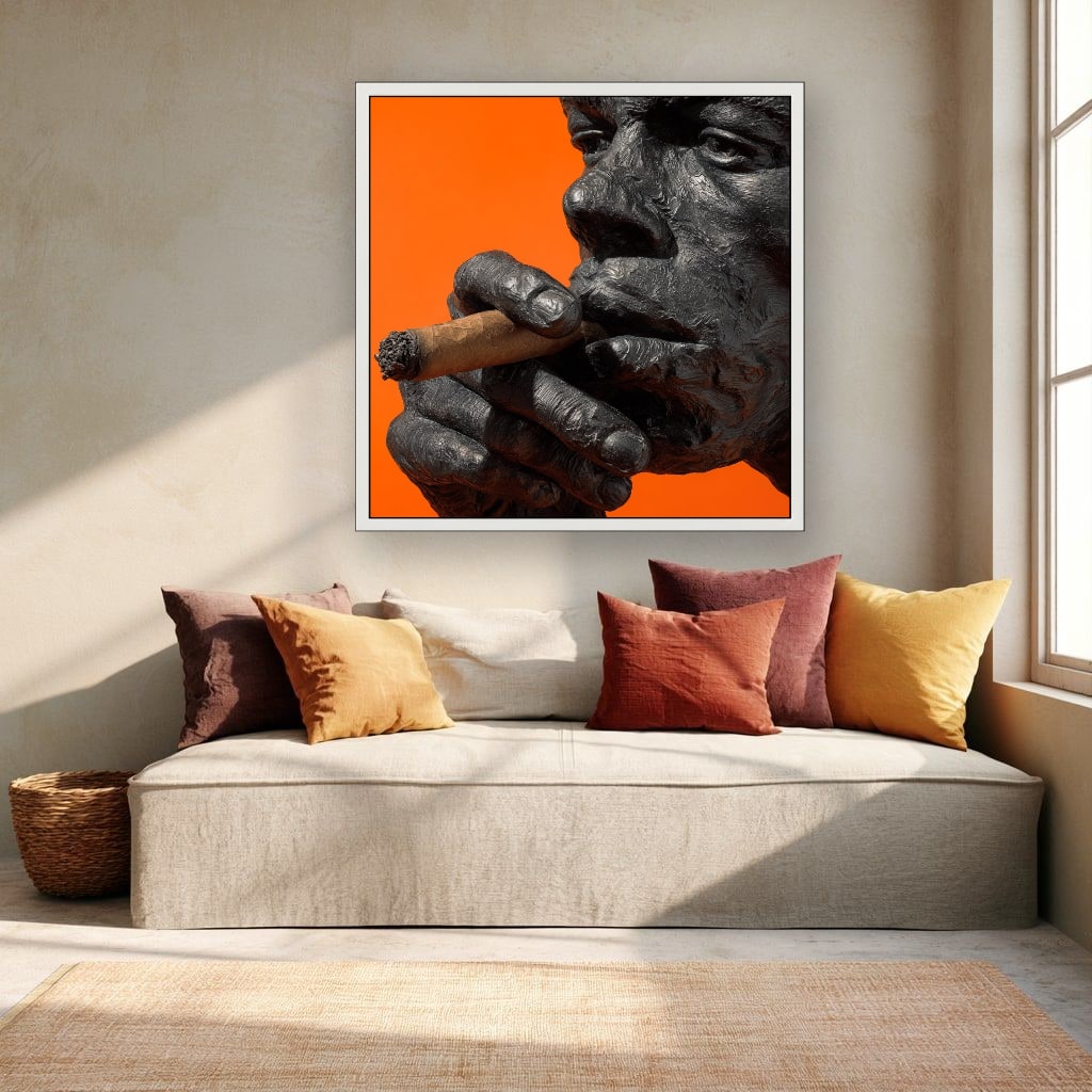 Gorilla Smoking Cigar Close Up Canvas Wall Art, Burnt Orange