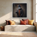 Monochrome Rabbit Gangster Canvas Wall Art, Vintage Noir, Square Panel