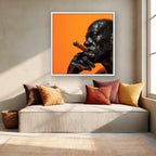 Man Smoking Cigar Portrait Canvas Wall Art, Burnt Orange, Vintage Noir
