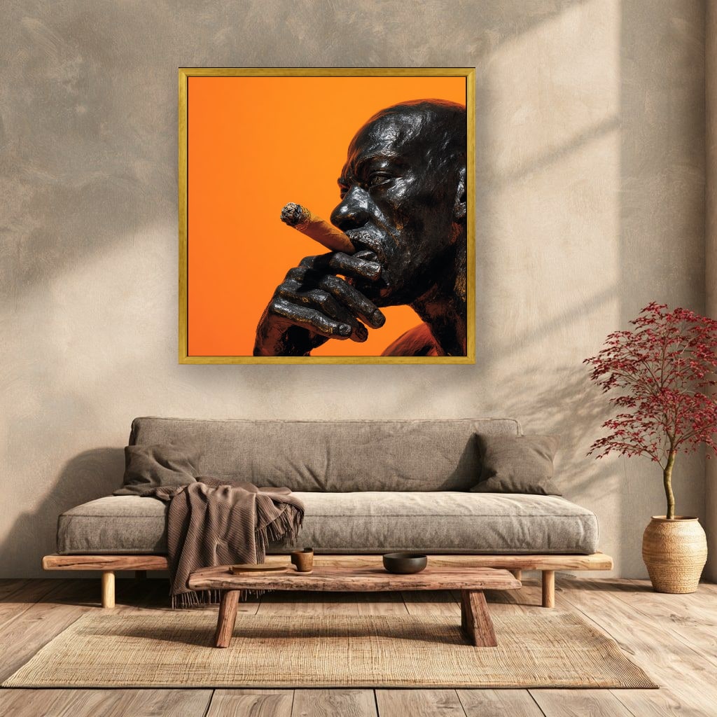 Man Smoking Cigar Portrait Canvas Wall Art, Burnt Orange, Vintage Noir
