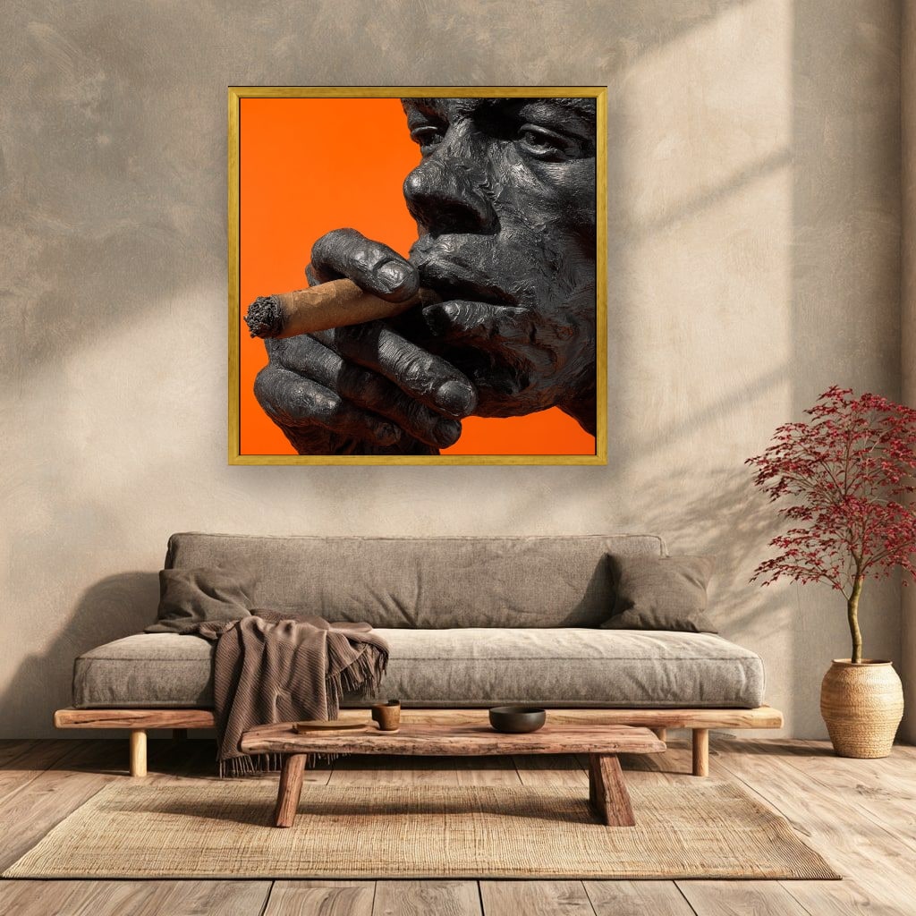 Gorilla Smoking Cigar Close Up Canvas Wall Art, Burnt Orange
