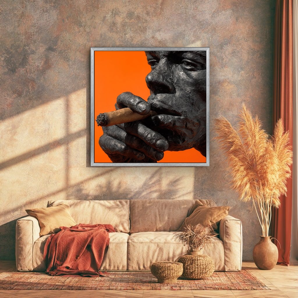 Gorilla Smoking Cigar Close Up Canvas Wall Art, Burnt Orange