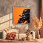 Man Smoking Cigar Portrait Canvas Wall Art, Burnt Orange, Vintage Noir