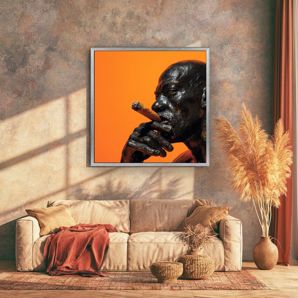 Man Smoking Cigar Portrait Canvas Wall Art, Burnt Orange, Vintage Noir