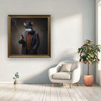 Monochrome Rabbit Gangster Canvas Wall Art, Vintage Noir, Square Panel