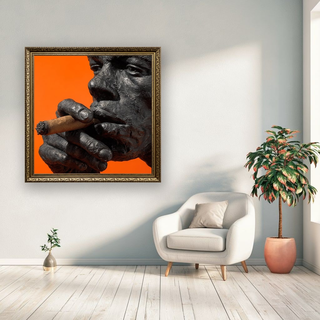 Gorilla Smoking Cigar Close Up Canvas Wall Art, Burnt Orange
