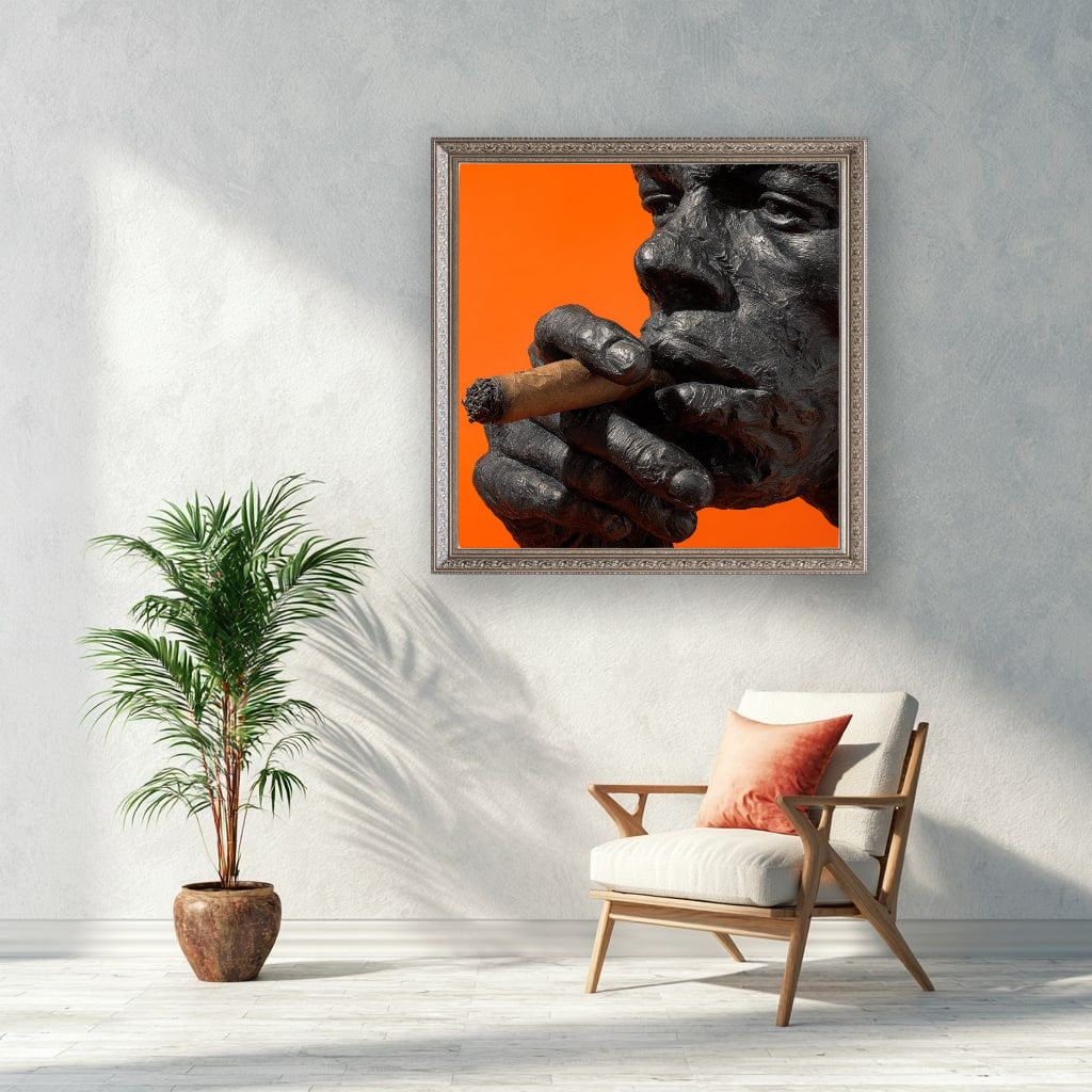 Gorilla Smoking Cigar Close Up Canvas Wall Art, Burnt Orange