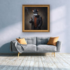 Monochrome Rabbit Gangster Canvas Wall Art, Vintage Noir, Square Panel