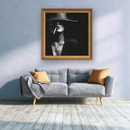 Woman In Hat Smoking Cigarette Canvas Wall Art, Black White
