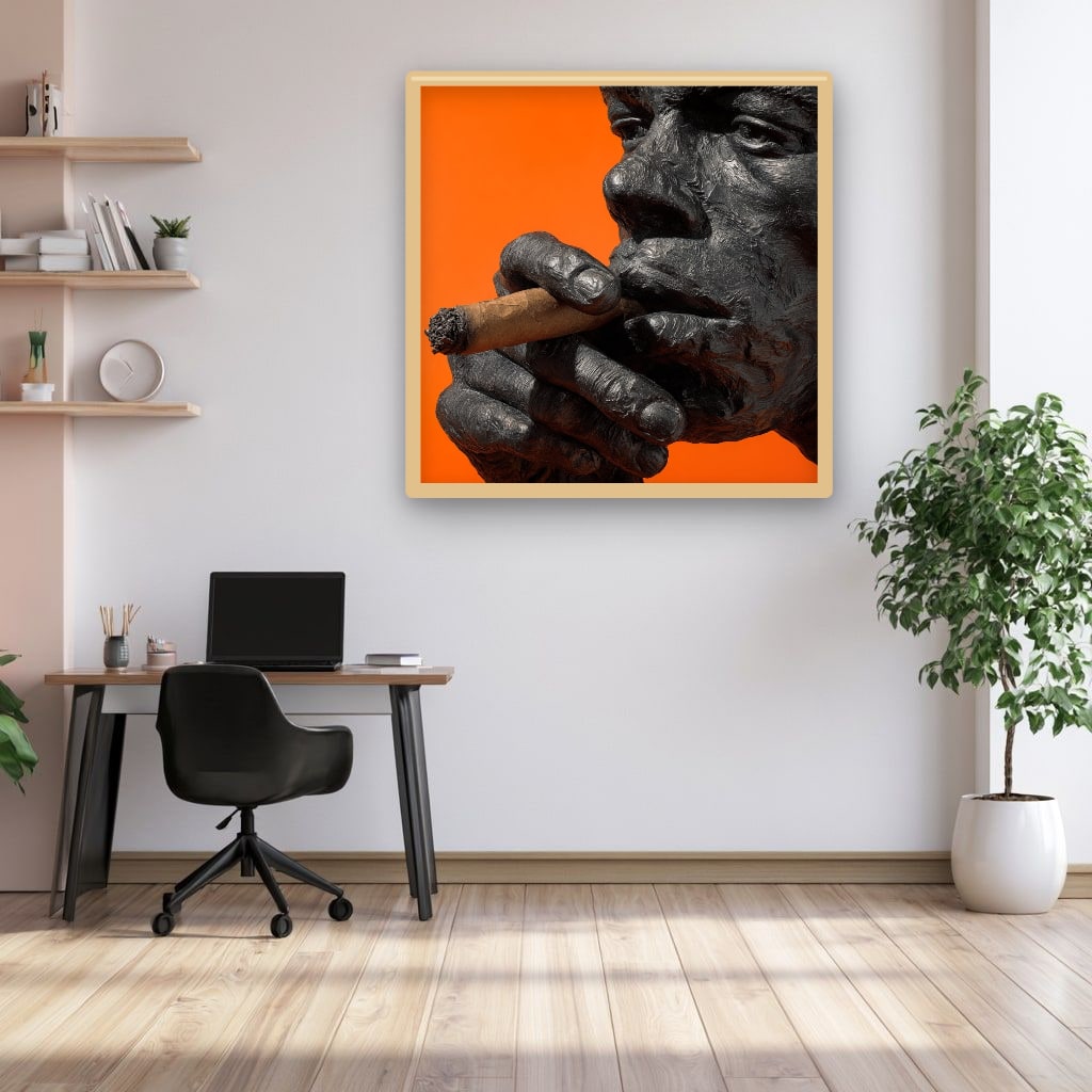 Gorilla Smoking Cigar Close Up Canvas Wall Art, Burnt Orange