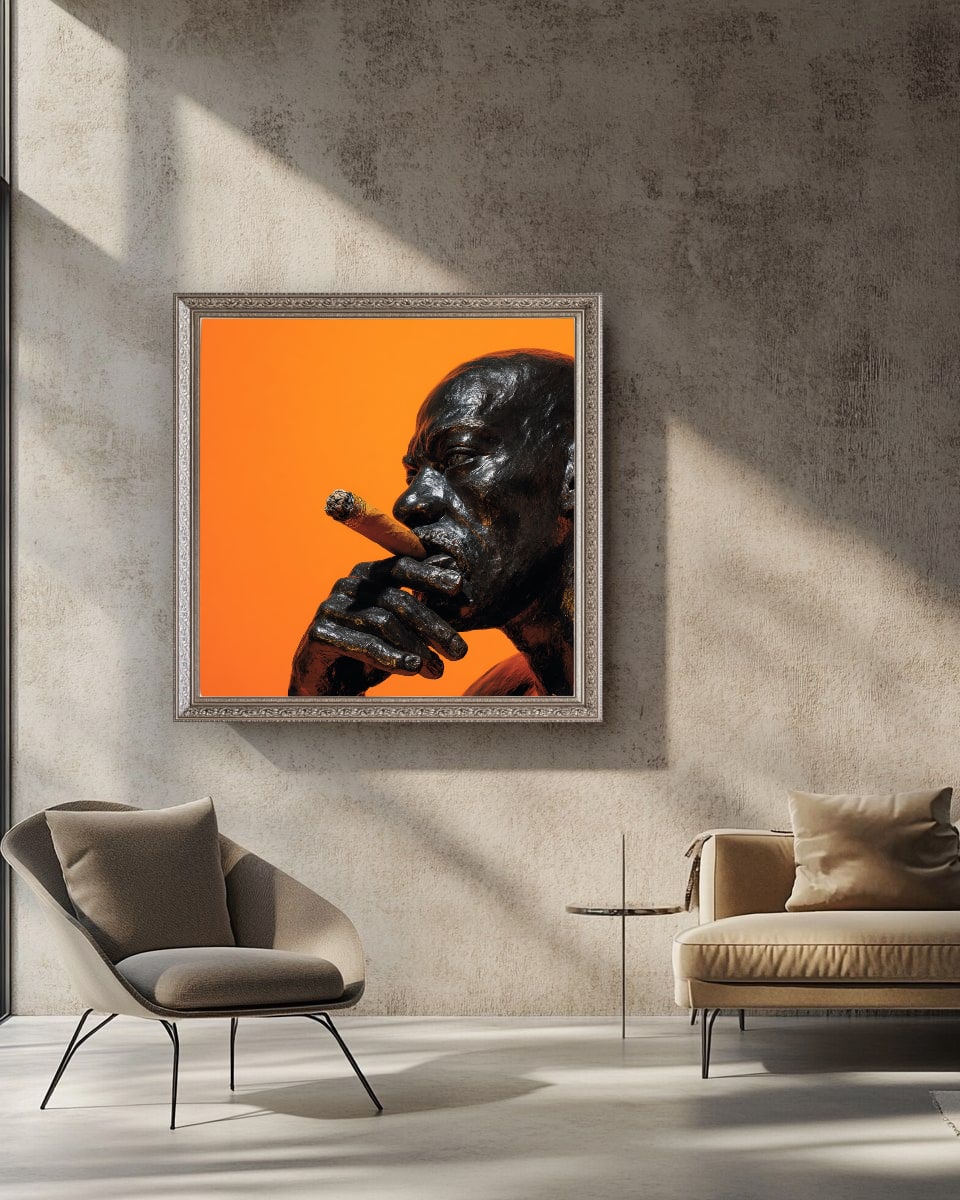 Man Smoking Cigar Portrait Canvas Wall Art, Burnt Orange, Vintage Noir