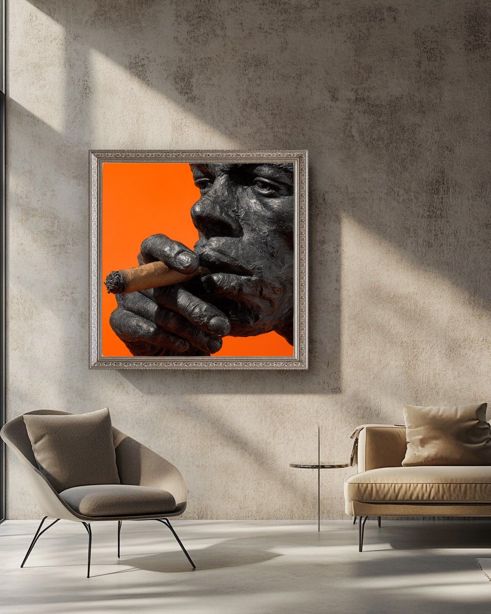 Gorilla Smoking Cigar Close Up Canvas Wall Art, Burnt Orange