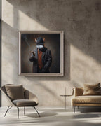 Monochrome Rabbit Gangster Canvas Wall Art, Vintage Noir, Square Panel