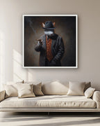 Monochrome Rabbit Gangster Canvas Wall Art, Vintage Noir, Square Panel