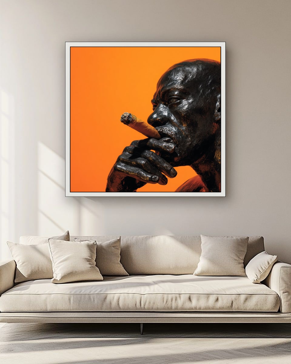 Man Smoking Cigar Portrait Canvas Wall Art, Burnt Orange, Vintage Noir