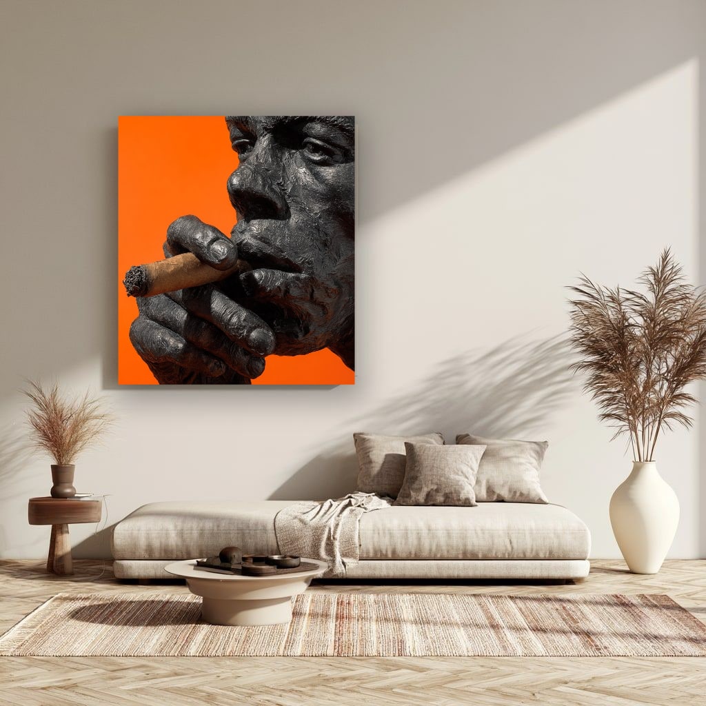 Gorilla Smoking Cigar Close Up Canvas Wall Art, Burnt Orange