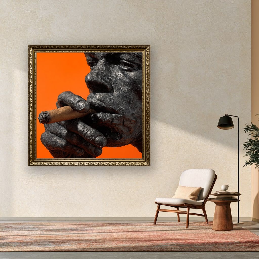 Gorilla Smoking Cigar Close Up Canvas Wall Art, Burnt Orange