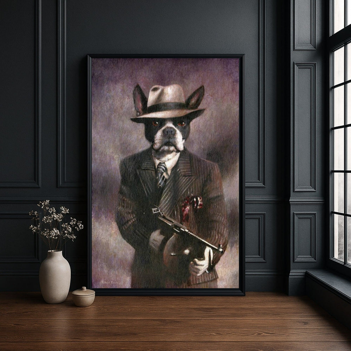 Vintage Dog Gangster Canvas Wall Art