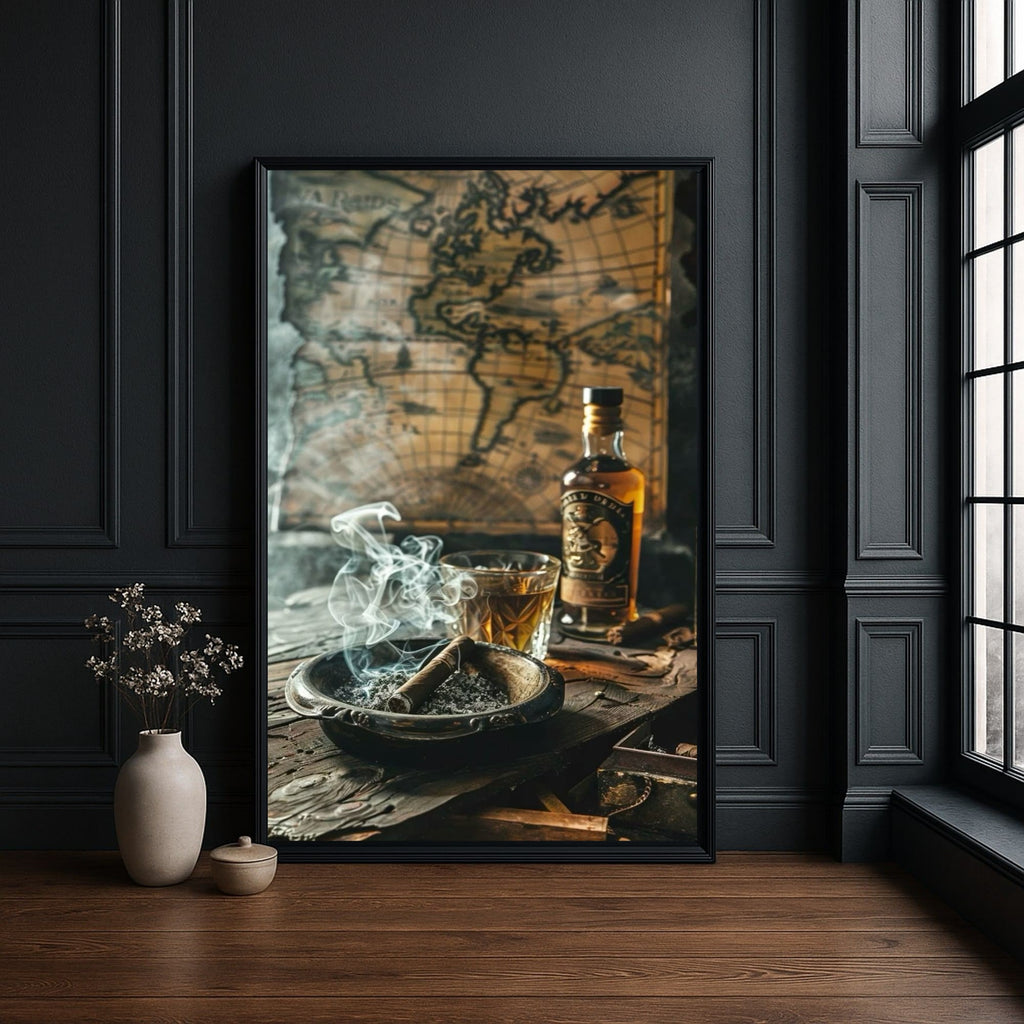 Vintage Map and Whiskey Canvas Wall Art