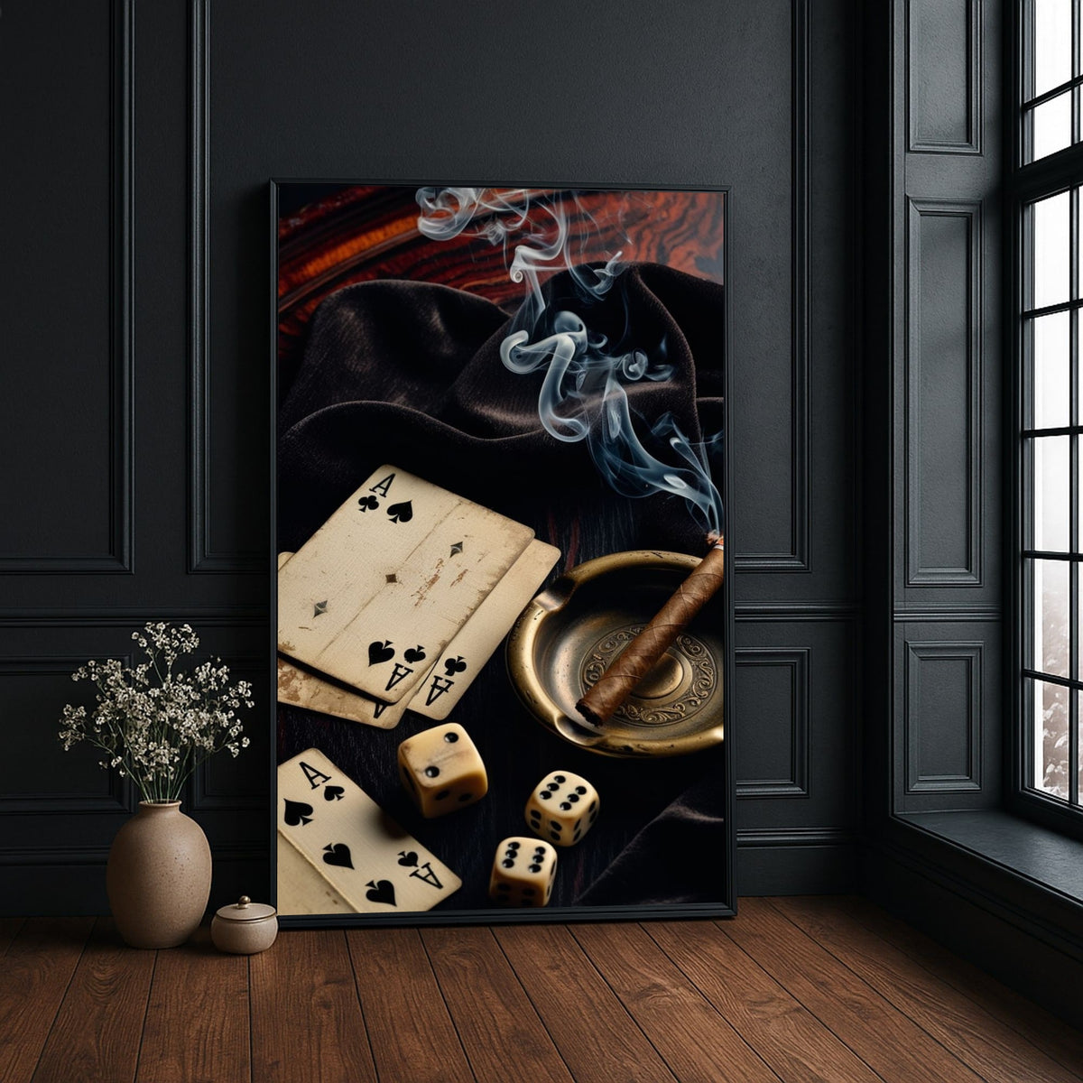 playing cards canvas wall art, vintage casino decor