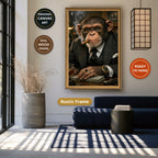 Dapper Monkey With Cigar Canvas Wall Art, Charcoal Grey, Vintage Noir