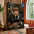 Dapper Monkey With Cigar Canvas Wall Art, Charcoal Grey, Vintage Noir