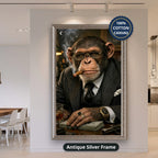 Dapper Monkey With Cigar Canvas Wall Art, Charcoal Grey, Vintage Noir