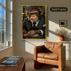 Dapper Monkey With Cigar Canvas Wall Art, Charcoal Grey, Vintage Noir
